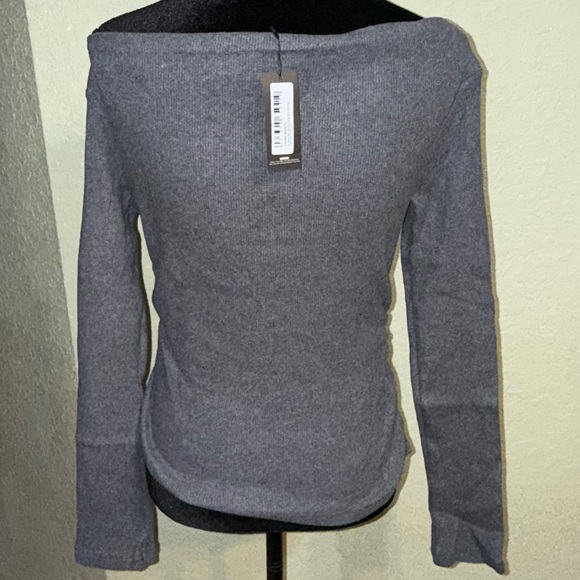 Pretty Little Thing Gray  Brushed Rib Bar Dot Long Sleeved Top Charcoal Size 4 - Picture 1 of 8
